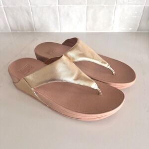 FitFlop Lulu Toe-Post Sandals Womens 10 Gold Metallic Leather Wedge I88-675
